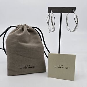 Alexis Bittar Intertwined Pavé Hoop Earrings Rhodium-Tone Brass & Glass Crytalz